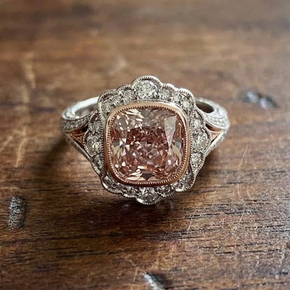 Vintage Rose Gold Double Tone Moissanite Ring