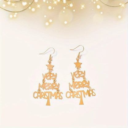 Happy Christmas Celebration Slogan Holiday Earrings