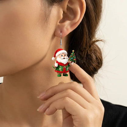 Santa Claus Holding Mini Christmas Tree Dangle Earrings