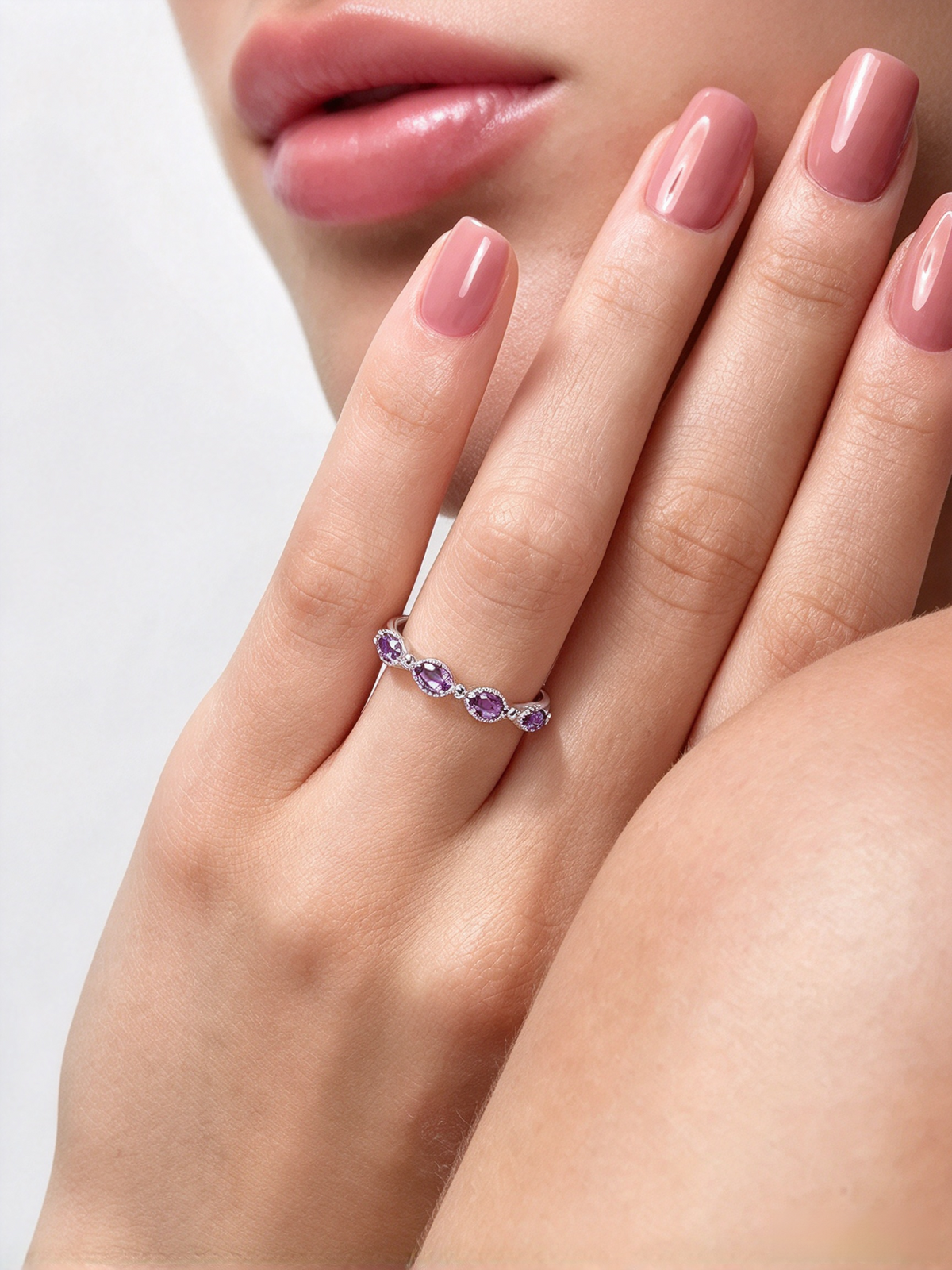 S925 Natural Amethyst Ring, Gemstone Jewelry Symbolizing Peace & Calm