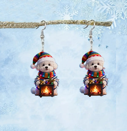 Christmas Teddy Dog Fireplace Earrings