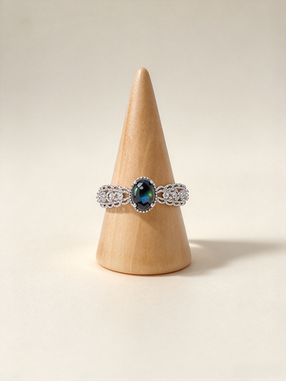 S925 Natural Black Opal Ring, Gemstone Jewelry Symbolizing Creativity & Hope