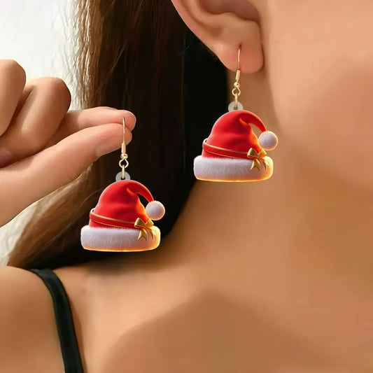 Christmas Lightweight Dainty Santa Hat Earrings