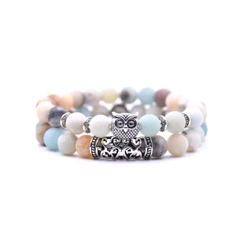 Lucky Owl Charm Natural Stone Bracelet