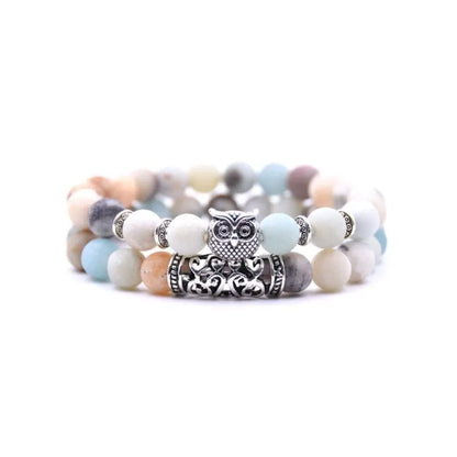 Lucky Owl Charm Natural Stone Bracelet