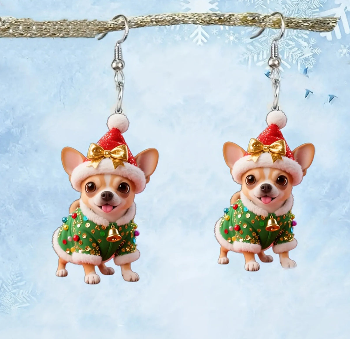 Christmas Green Vest Corgi Earrings