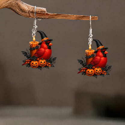 Halloween Red Cardinal Bird Dangle Earrings