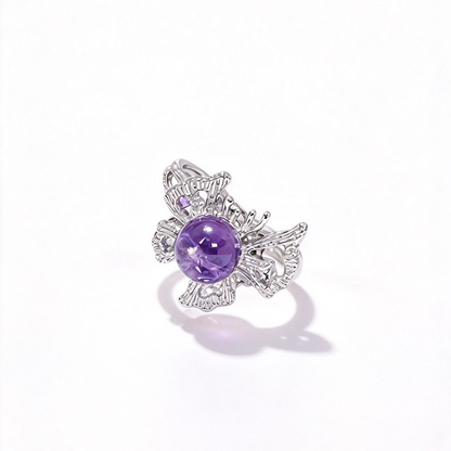 Memorial Butterfly Amethyst Ring, Purple Crystal Remembrance Jewelry for Loss of Loved One