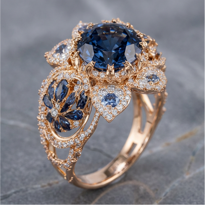 Super Flash Light Luxury Blue Flower Ring