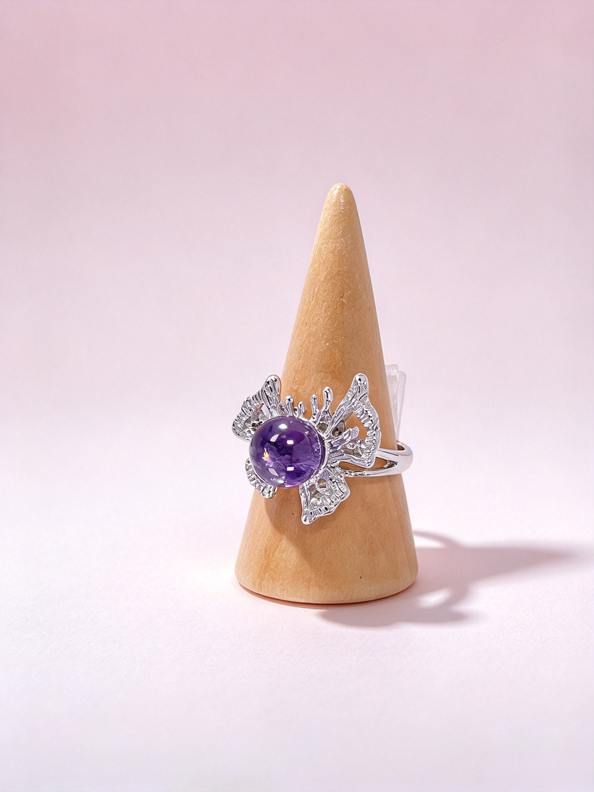 Memorial Butterfly Amethyst Ring, Purple Crystal Remembrance Jewelry for Loss of Loved One