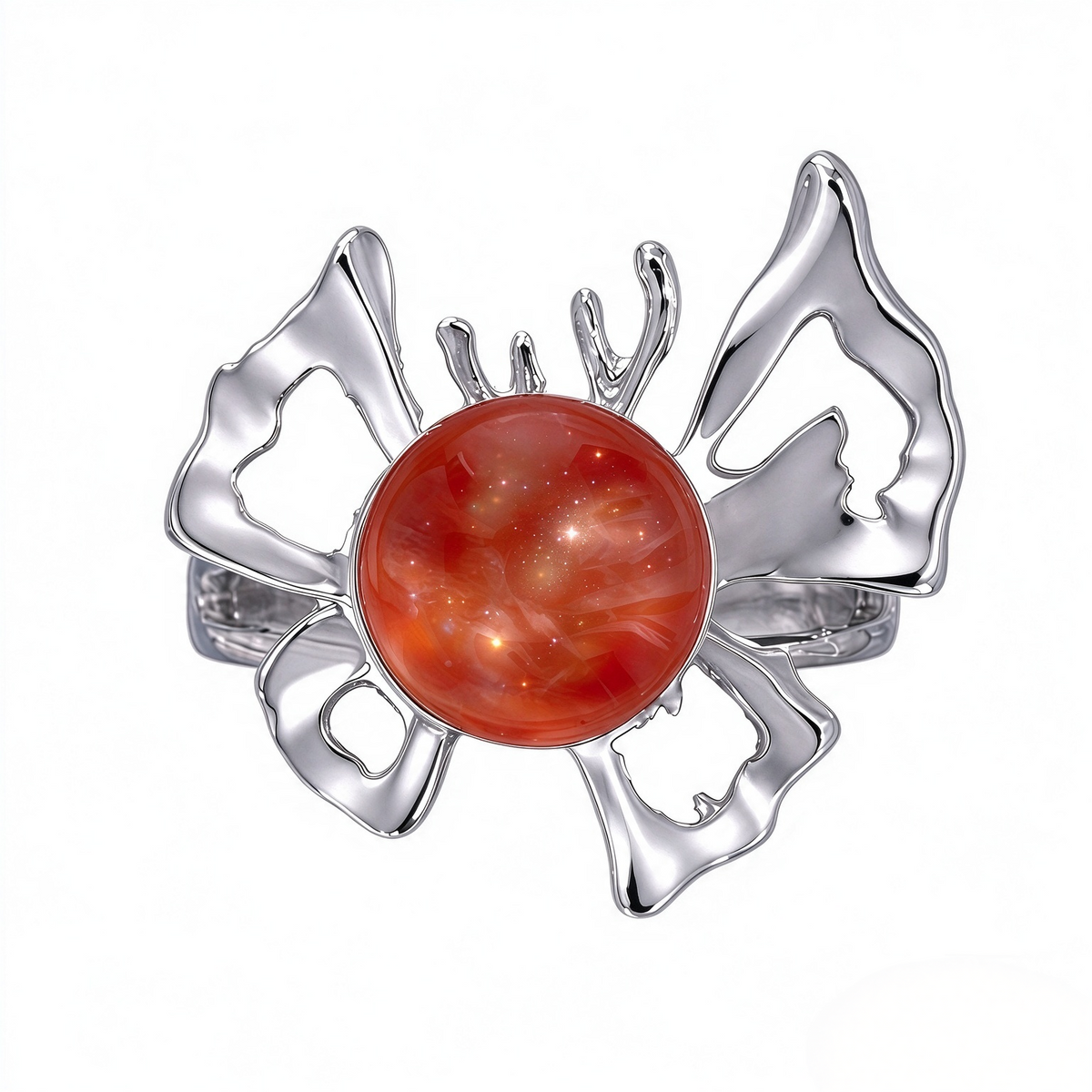 In Loving Memory - Sterling Silver Butterfly Crystal Orb Memorial Ring - 12 Birthstone Energy Keepsake