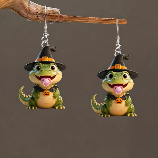 Crocodile Witch Hat Halloween Earrings