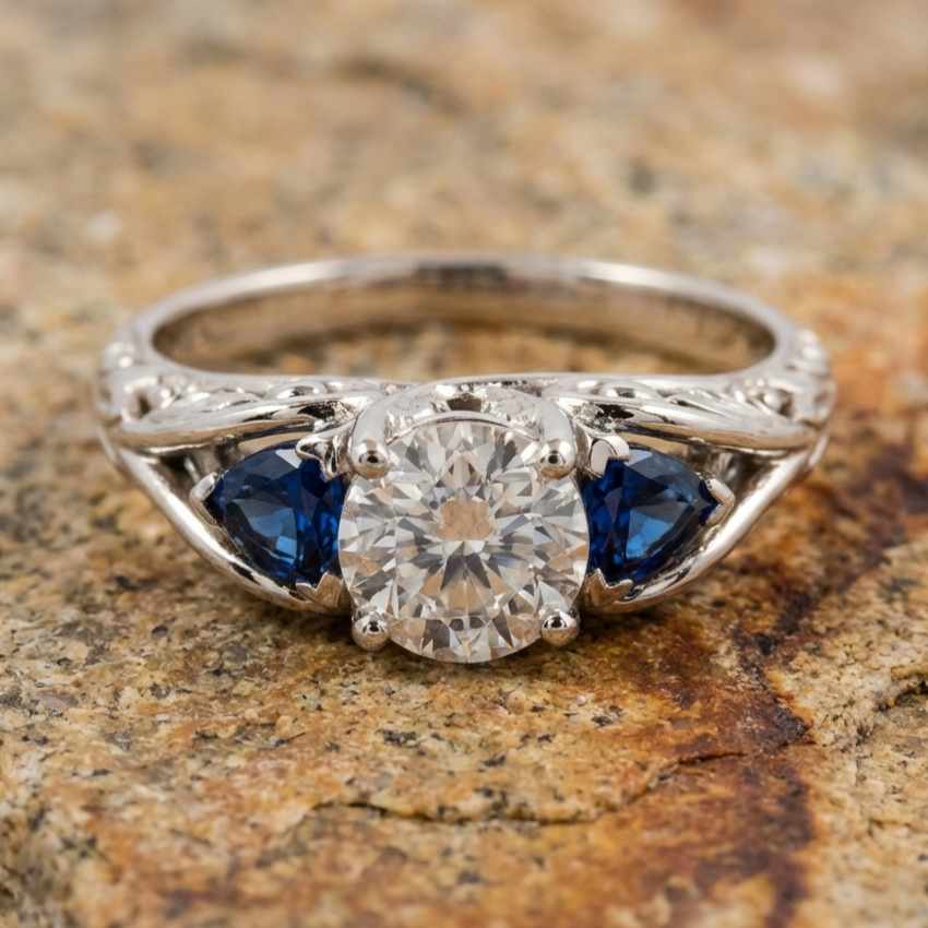 Vintage Blue White Crystal Ring