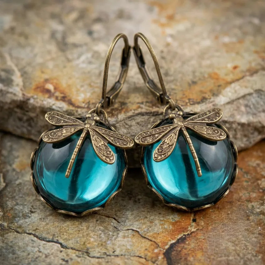 Spherical Dragonfly Earrings in Antique Gold