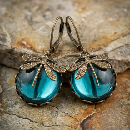 Spherical Dragonfly Earrings in Antique Gold