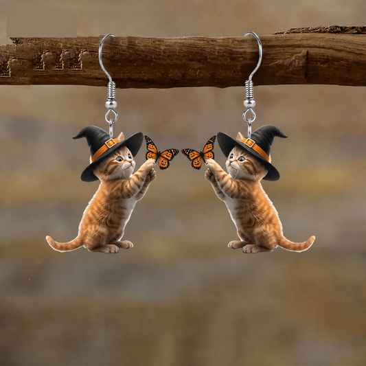 Halloween Witch Cat Butterfly Dangle Earrings