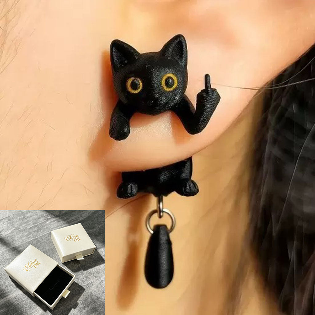 Black Cat Middle Finger Earring
