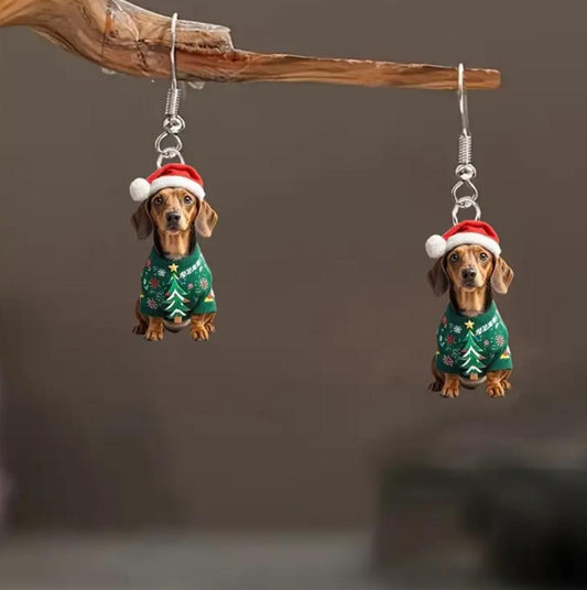 Christmas Sausage Dog Earrings
