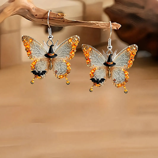 Holloween Butterfly Witch Hat Bat Acrylic Earrings