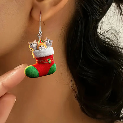 Christmas Stockings Cat Earrings