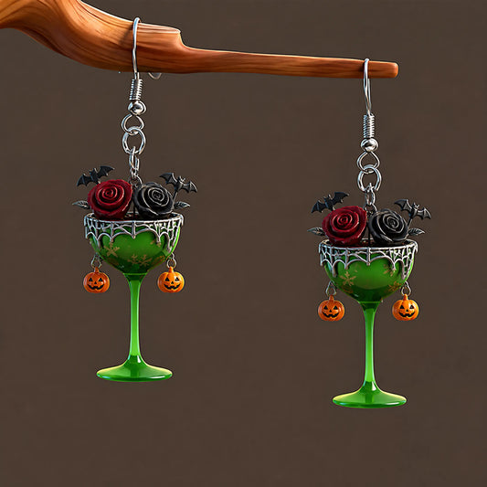 Green Witch Cocktail Glass Halloween Acrylic Earrings