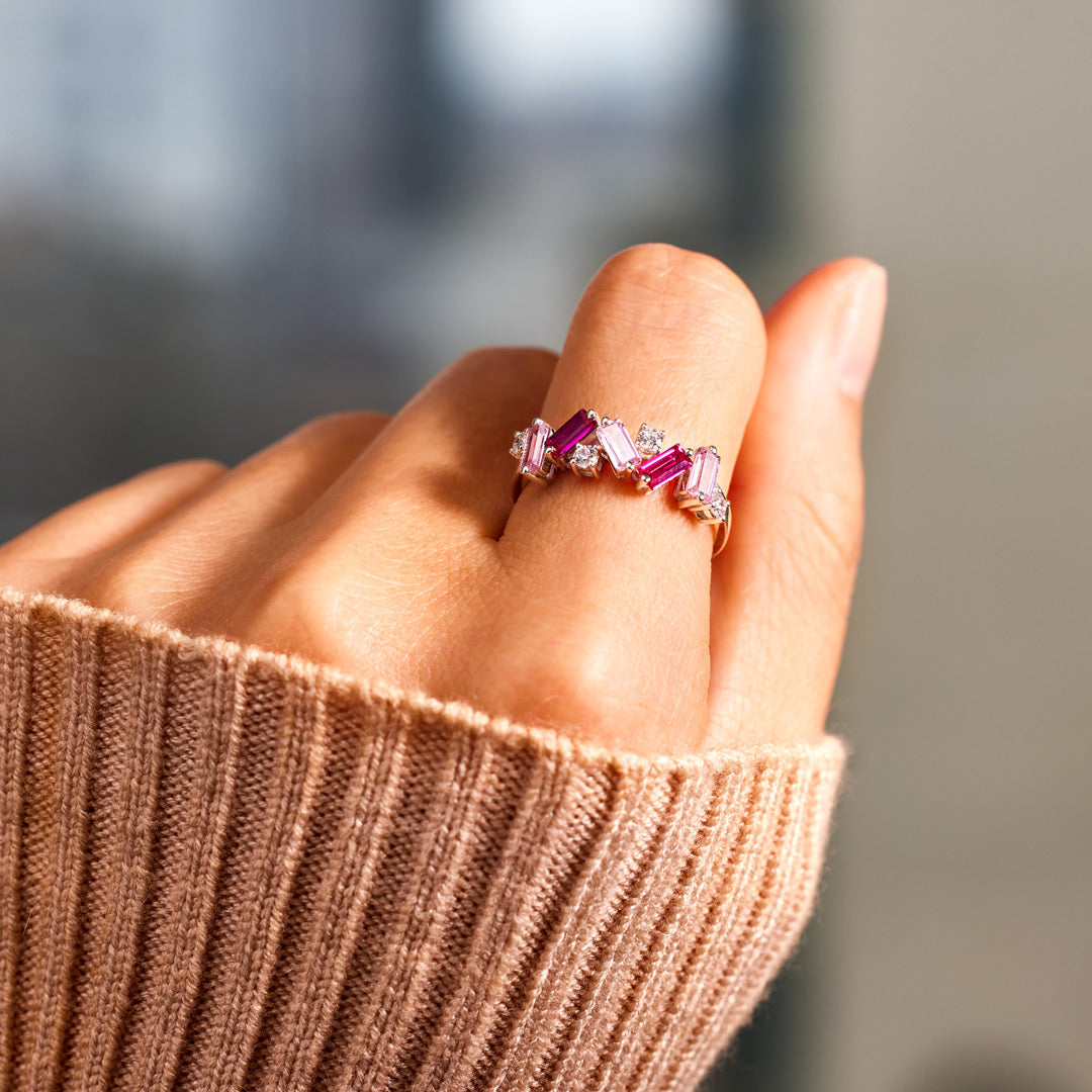Fuck Perfection Engraved Pink Cubic Zirconia Ring