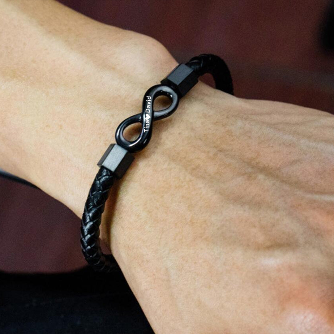 Personalized husband and wife Name Infinity Leather Bracelet