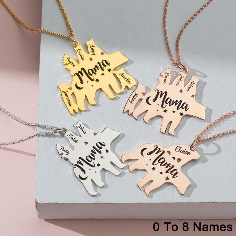 Custom 1-8 names Personalized Mama Bear Necklace for Mom