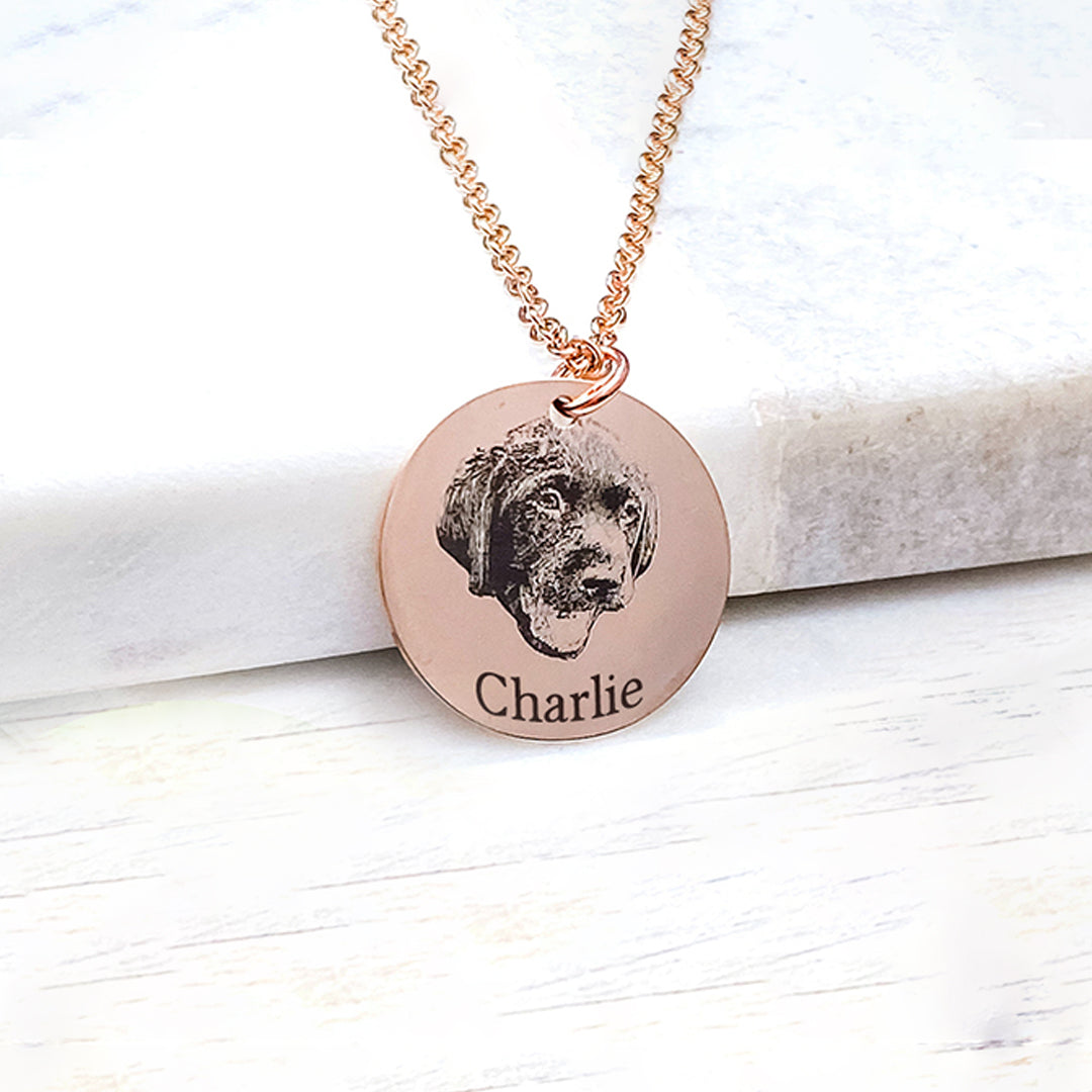 I crossed the rainbow bridge-Custom Pet Face and Name Necklace
