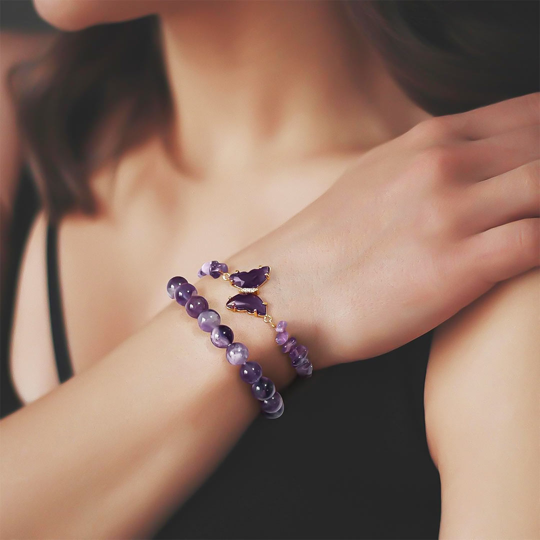Alzheimer dementia awareness-Double-layer crystal butterfly bracelet