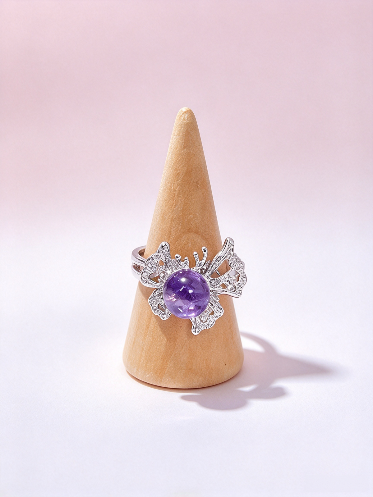 Memorial Butterfly Amethyst Ring, Purple Crystal Remembrance Jewelry for Loss of Loved One