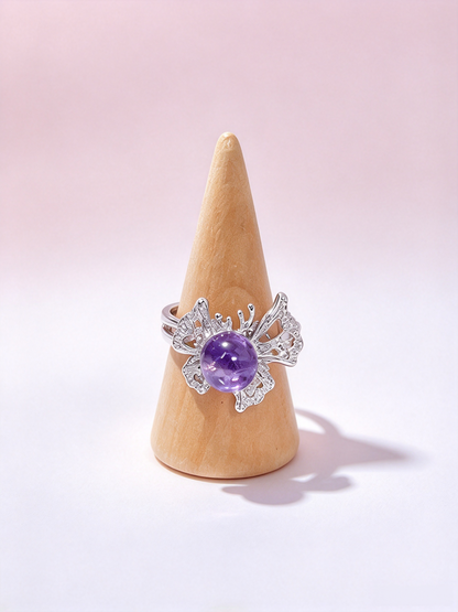 Memorial Butterfly Amethyst Ring, Purple Crystal Remembrance Jewelry for Loss of Loved One
