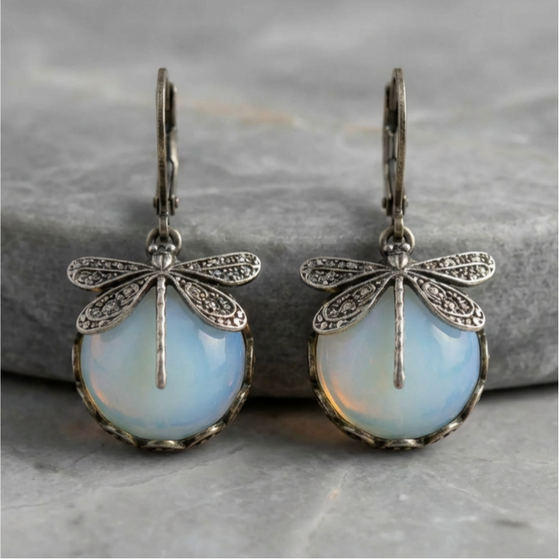 Spherical Dragonfly Earrings in Antique Gold