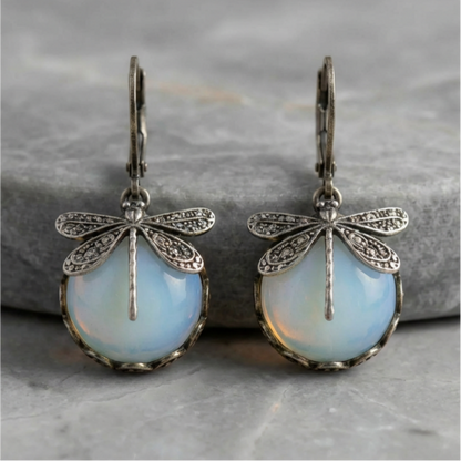Spherical Dragonfly Earrings in Antique Gold