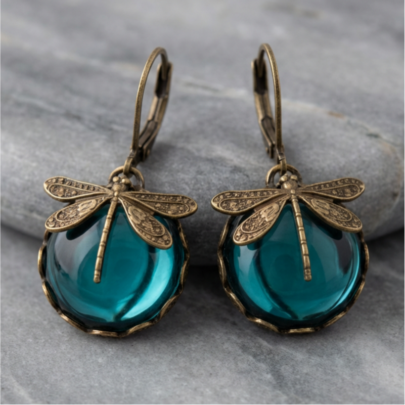 Spherical Dragonfly Earrings in Antique Gold