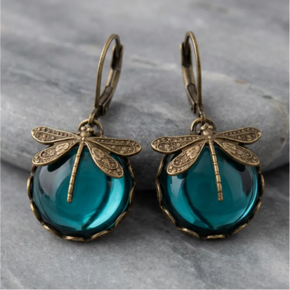Spherical Dragonfly Earrings in Antique Gold