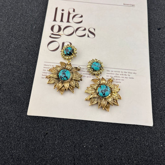 Vintage Sunflower Turquoise Earrings