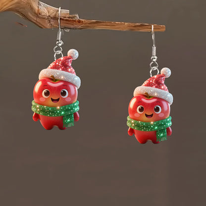 Christmas Cute Apple with Santa Hat Earrings