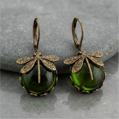 Spherical Dragonfly Earrings in Antique Gold