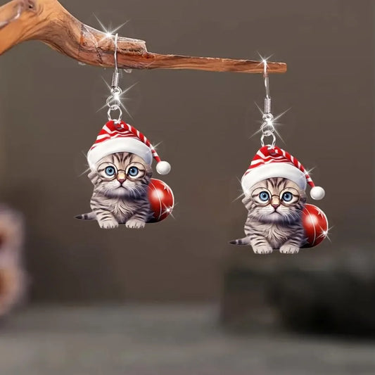 Chic Christmas Kitten Dangle Earrings