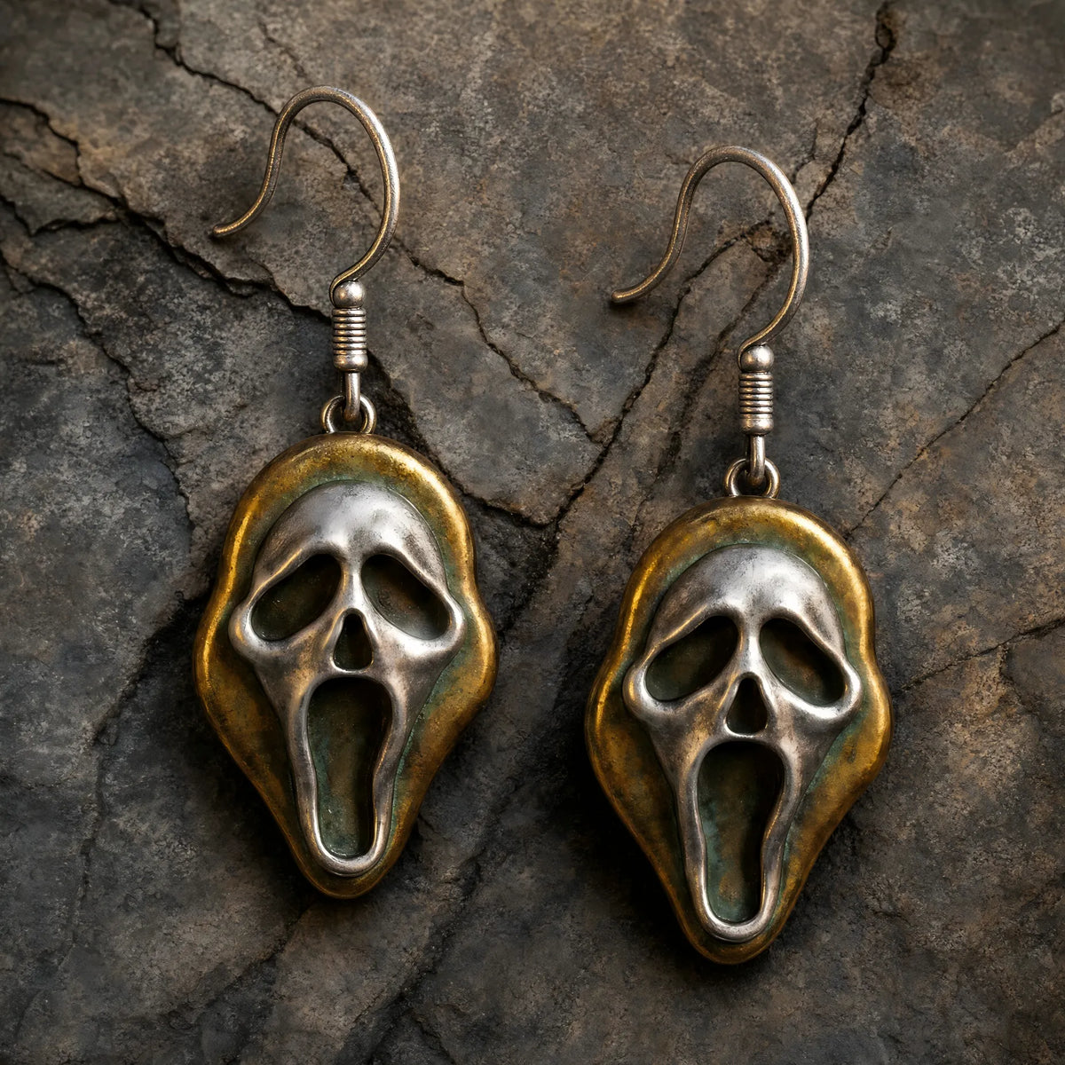 Vintage Screaming Ghost Mask Dangle Earrings