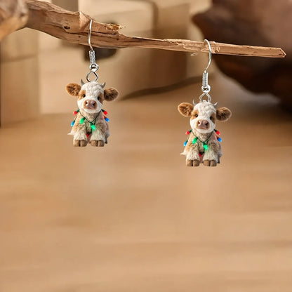 Christmas Highland Cow Dangle Earrings