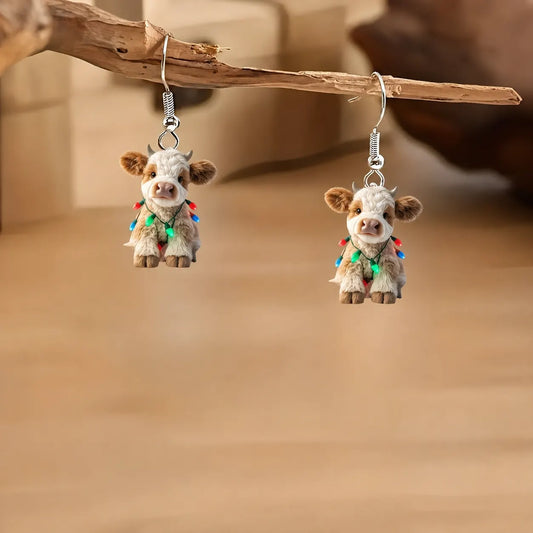 Christmas Highland Cow Dangle Earrings