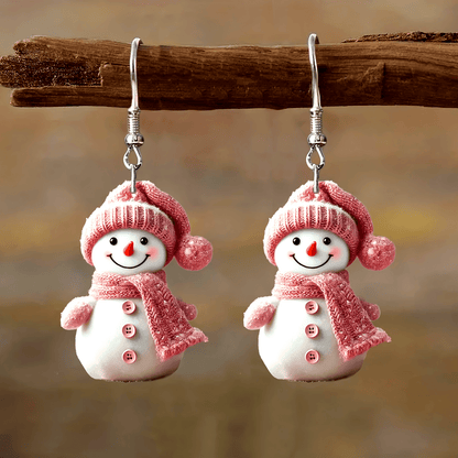 Elegant Pink AcrylicChristmas Snowman Earrings