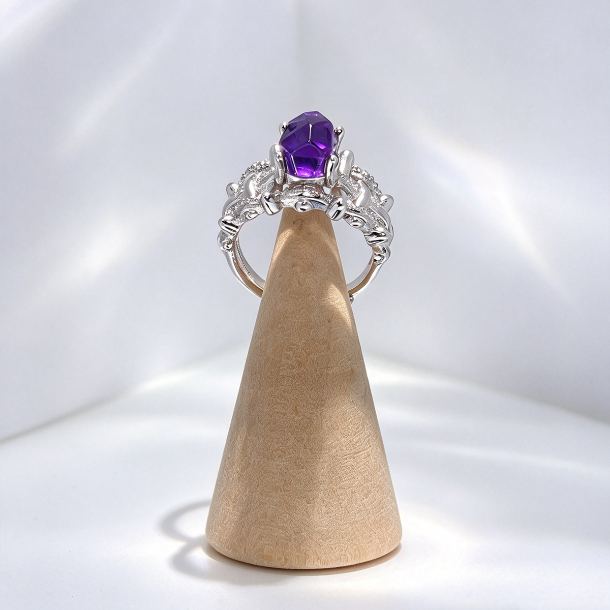 Boho Freeform Amethyst S925 Open Band Ring