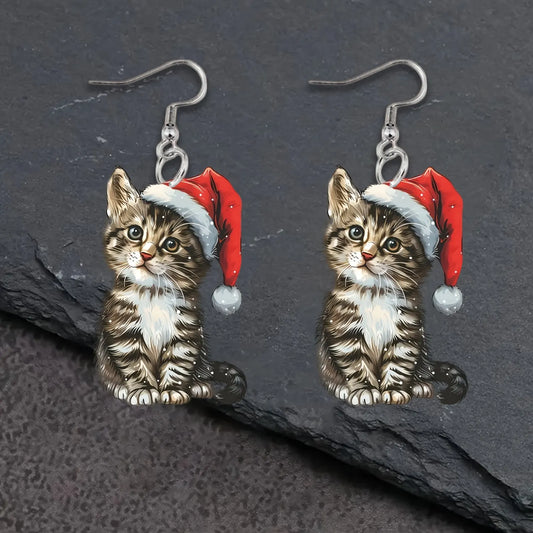 Christmas Cat Drop Earrings