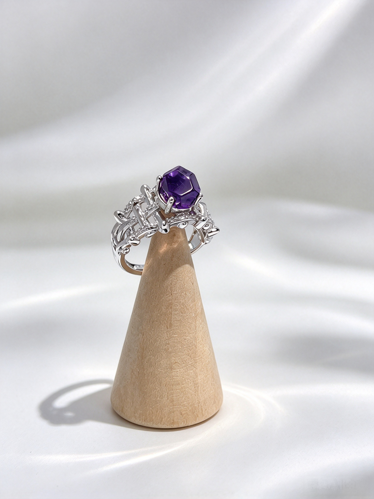 Boho Freeform Amethyst S925 Open Band Ring