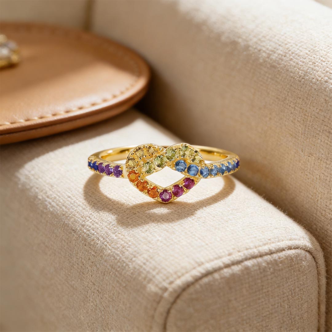 Autism Awareness-Colorful Heart Knot Ring