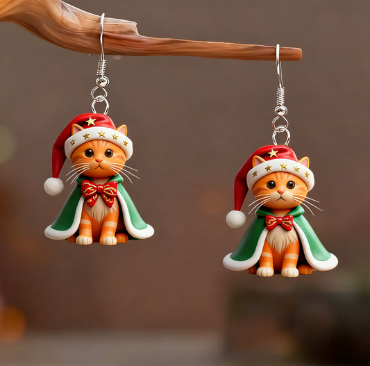 Christmas Hat Shawl Cat Earrings