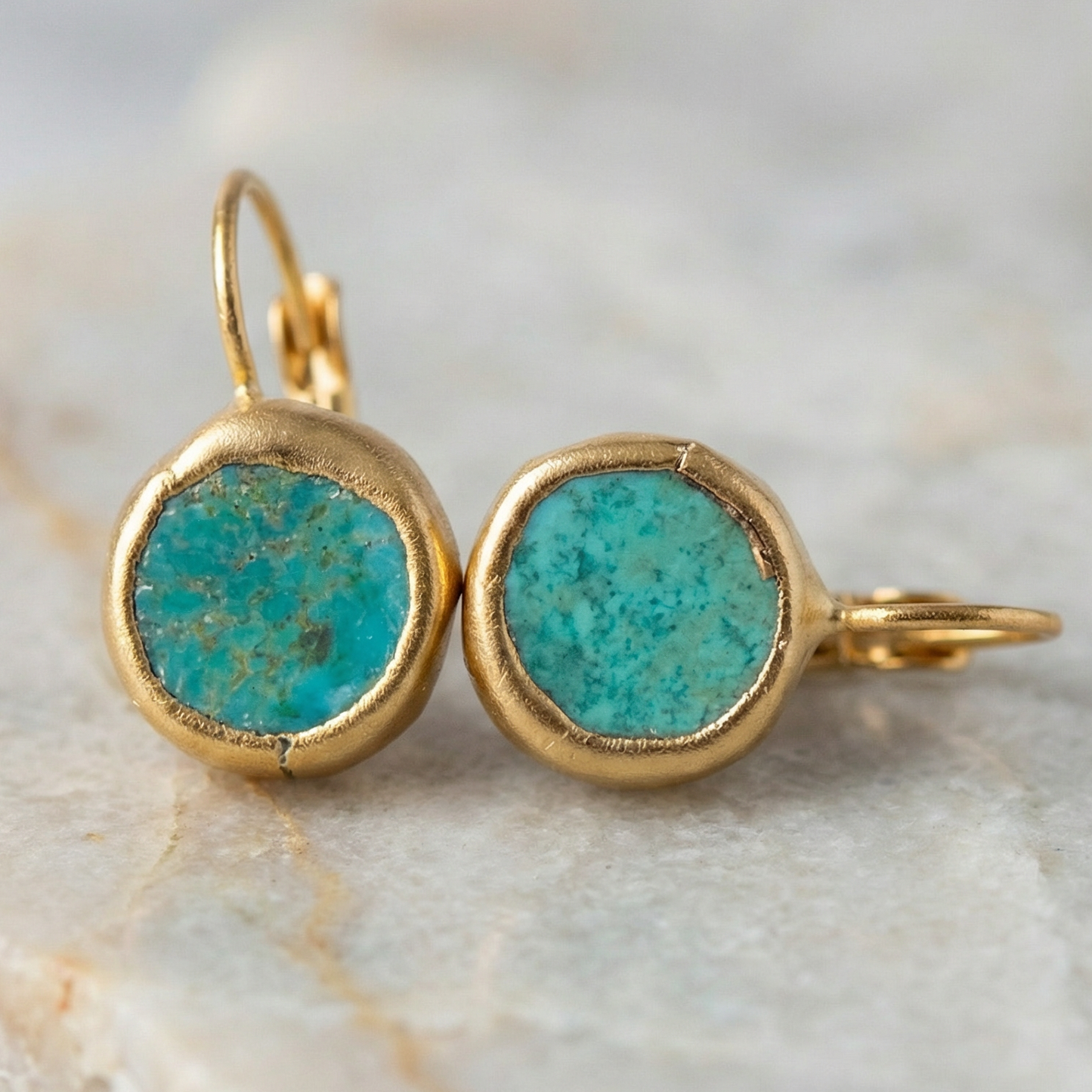 Gold Earrings with Turquoise Stone